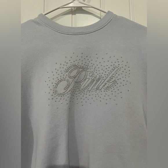 VS PINK Ivy Fleece Classic Bling Crew Sweatshirt – Light Blue, Size Medium - Picture 7 of 10